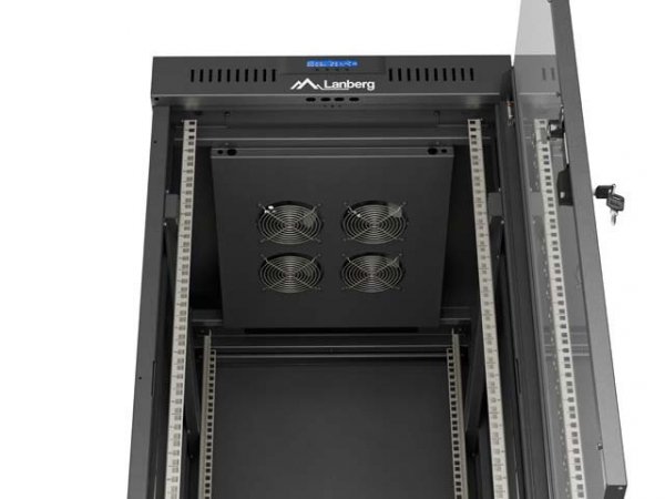 Lanberg Szafa instalacyjna rack stojąca 19" 24U  600x800 czarna drzwi przeszklone LCD ( Flat pack) V2