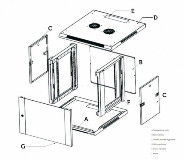 Extralink Szafka wisząca rack 9U 600x450 czarna szklane drzwi