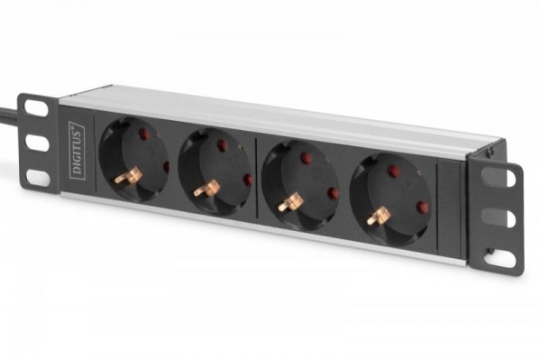 Digitus Listwa zasilająca do szaf 10&quot; RACK 4xSchuko, 2m 1xUnischuko, 16A, aluminiowa