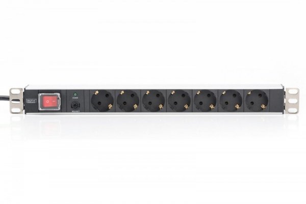 Digitus Listwa zasilająca PDU 19&quot; Rack, 7x gniazdo schuko, 2.0m, 1x wtyk unischuko, 16A, wł./wył., zabezpieczenie przeciąże