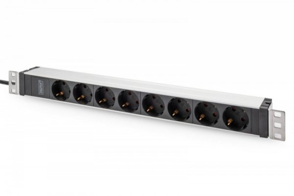 Digitus Listwa zasilająca PDU 19&quot; Rack, 8x gniazdo ze stykami ochronnymi unischuko 16A/230V, 1x wtyczka IEC C20, 16A, przewód zasilający 2 m, Aluminiowa