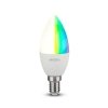 Żarówka LED WiFi V-TAC 4.8W E14 Świeczka SMART Amazon Alexa Google Home VT-5114-N RGB+2700K-6400K 450lm