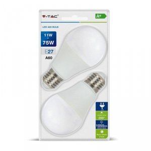 Żarówka LED V-TAC 11W E27 A60 (Blister 2szt) VT-2111 6400K 1055lm