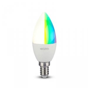 Żarówka LED WiFi V-TAC 4.8W E14 Świeczka SMART Amazon Alexa Google Home VT-5114 RGB+2700K-6400K 300lm