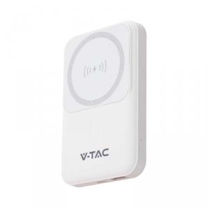 Power Bank V-TAC 10000mAh SLIM TYPE C Biały Ładowanie bezprzewodowe VT-3529