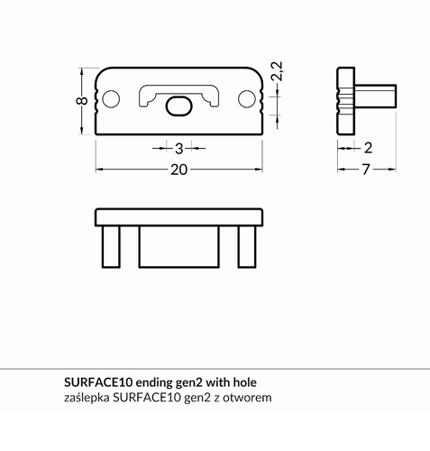 ZAŚLEPKA DO PROFILU SURFACE10 Z OTWOREM KOMPLET