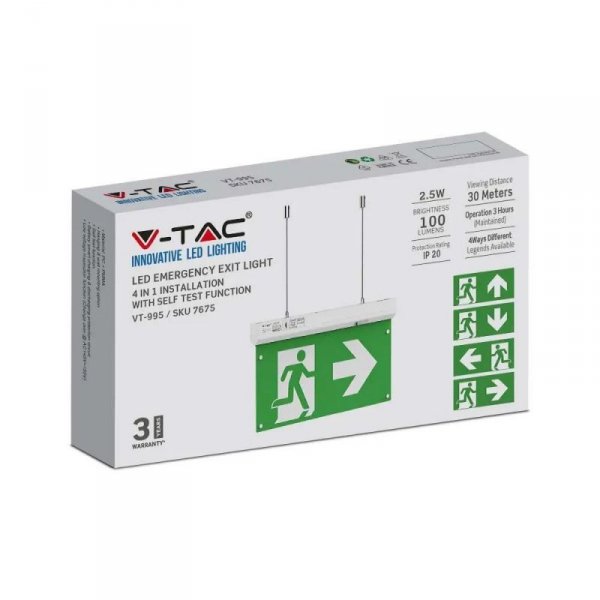 Oprawa Ewakuacyjna Awaryjna 3-godzinna V-TAC 4w1 Sterowanie pilotem VT-995 6000K 100lm 3 Lata Gwarancji