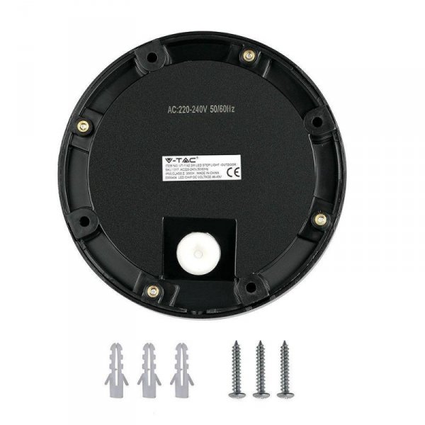 Oprawa Schodowa 2W LED V-TAC Czarna Okrągła 230V IP65 VT-1142 4000K 60lm
