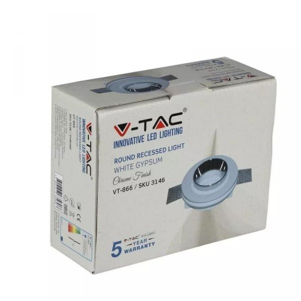 Oczko V-TAC GIPS GU10 Okrągłe Wpuszczane G-K Białe+Chrom VT-866-CRD 5 Lat Gwarancji