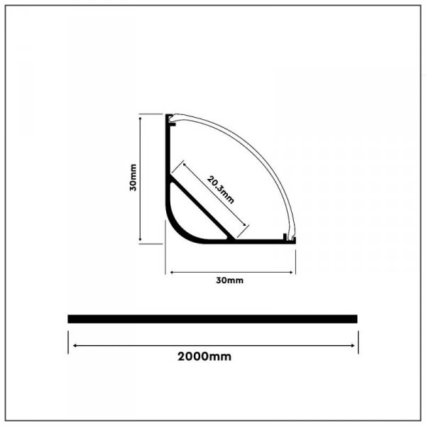 Profil Aluminiowy V-TAC 2mb Anodowany, Klosz Mleczny, Kątowy, Na dwie taśmy VT-8105