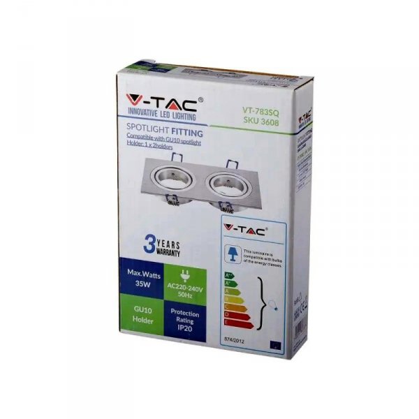 Oczko V-TAC Aluminiowe Odlew 2xGU10 Kwadrat Aluminium Szczotkowane VT-783SQ-AB
