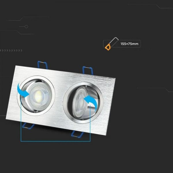Oczko V-TAC aluminiowe odlew 2xGU10 kwadrat aluminium szczotkowane VT-783SQ-AB