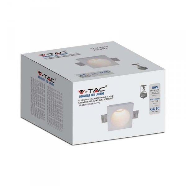 Oprawa gipsowa V-TAC GU10 kinkiet ścienny okrągły 120x120 VT-11009 3 lata gwarancji