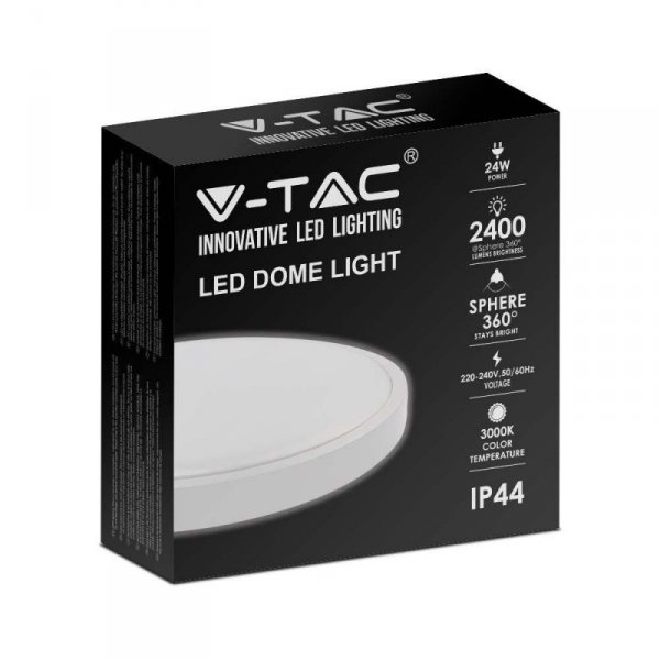 Plafon V-TAC 24W LED Okrągły IP44 30cm Biały VT-8624W-RD 3000K 2400lm