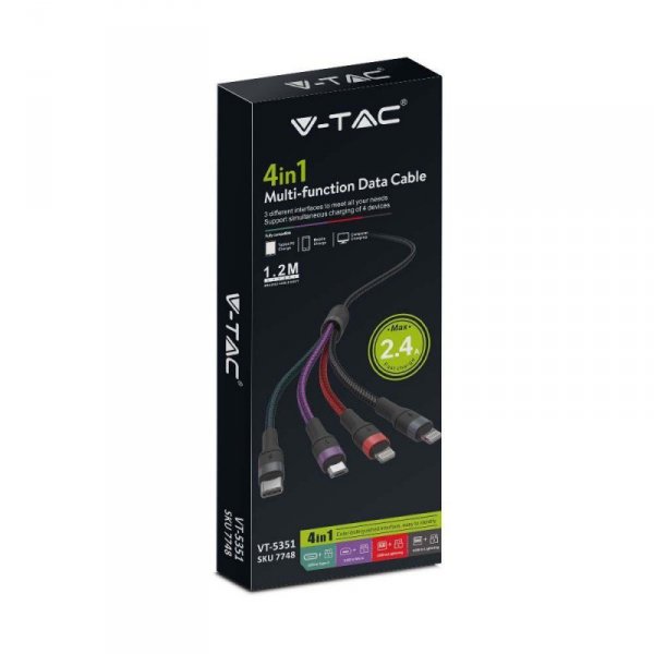 Przewód 4w1 1,2Mb V-TAC PD 2,4A VT-5351