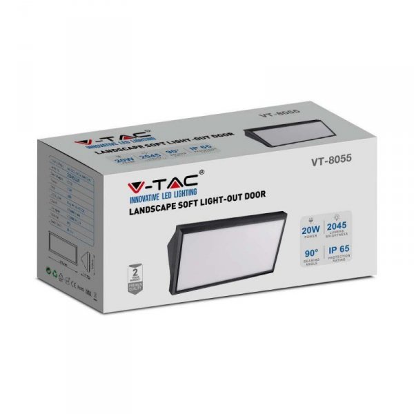 Oprawa Ścienna V-TAC 20W LED Ukośna Czarna IP65 VT-8055 3000K 2045lm