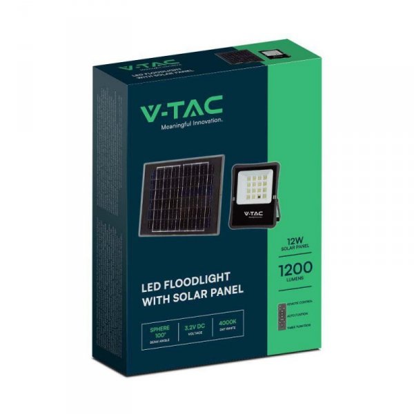 Projektor LED Solarny V-TAC 12W Pilot, AUTO, Timer IP65 VT-55100 6400K 1200lm