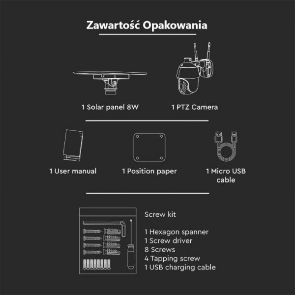 Kamera Zewnętrzna V-TAC WiFi HD SMART Solarna Obrotowa PTZ IR Biała VT-11024