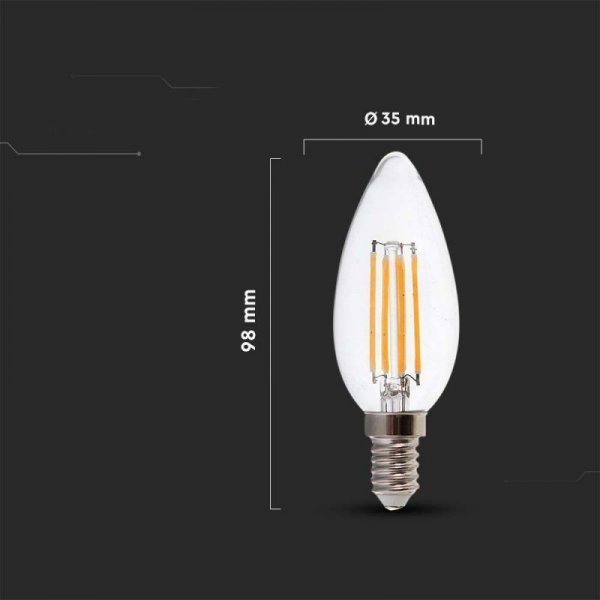 Żarówka LED V-TAC 5,5W E14 Filament Świeczka Ściemnialna VT-21125 4000K 600lm