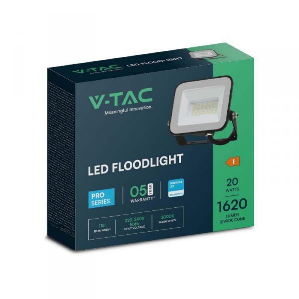 Projektor LED V-TAC 20W SAMSUNG CHIP PRO-S Czarny VT-44020 6500K 1620lm 5 Lat Gwarancji