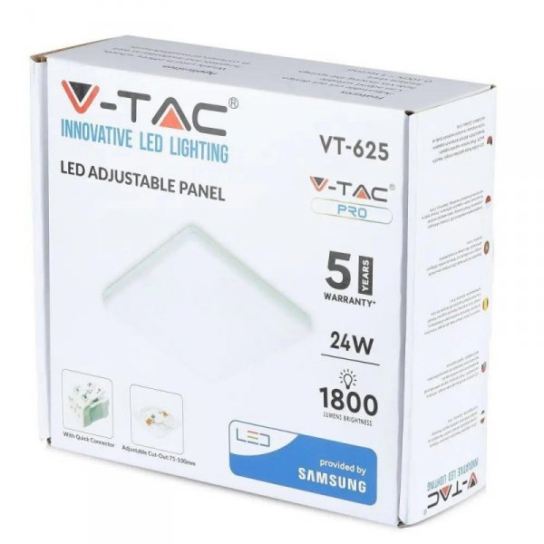 Panel V-TAC 24W LED Regulowany SAMSUNG CHIP Kwadrat 223x32mm VT-625SQ 4000K 1800lm 5 Lat Gwarancji