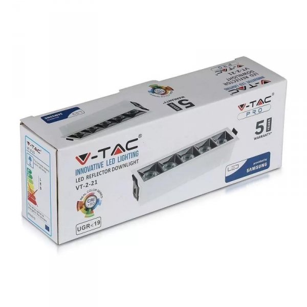 Oprawa V-TAC Downlight SAMSUNG CHIP 20W UGR19 CRI90+ 36st VT-2-21-1 2700K 1600lm 5 Lat Gwarancji
