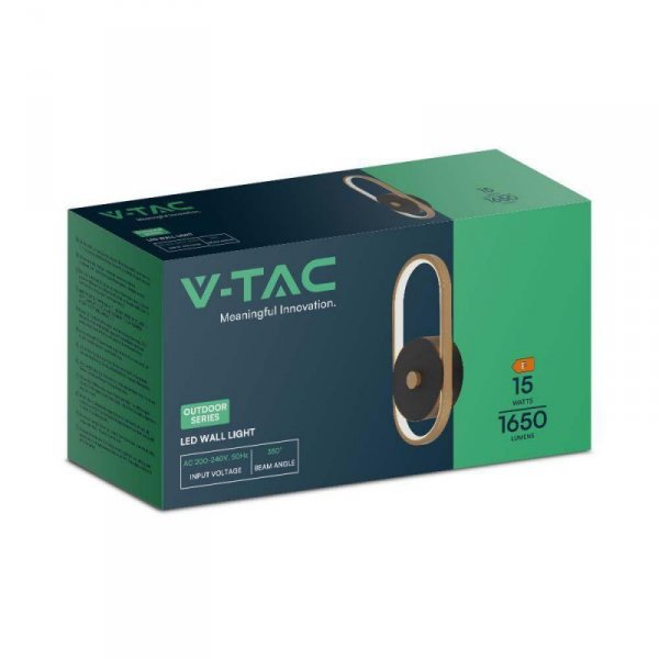 Kinkiet Ścienny V-TAC 15W LED Czarny+Stare Złoto IP54 VT-1191 3000K 1650lm