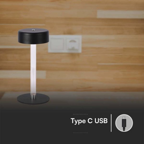 Lampka Biurkowa Nocna V-TAC 3W LED 23cm Ładowanie USB CCT Ściemnianie Czarna VT-7567 3000K-6000K 210lm