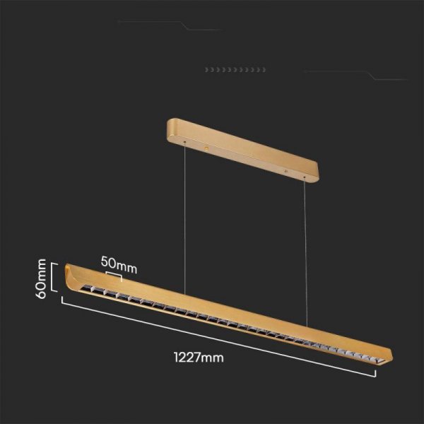 Oprawa V-TAC LED Linear SAMSUNG CHIP LIFUD Driver 36W 60st CCT Zwieszana 120cm Złoty MAT VT-7-36 3000K-4000K-6400K 2880lm 5 Lat 
