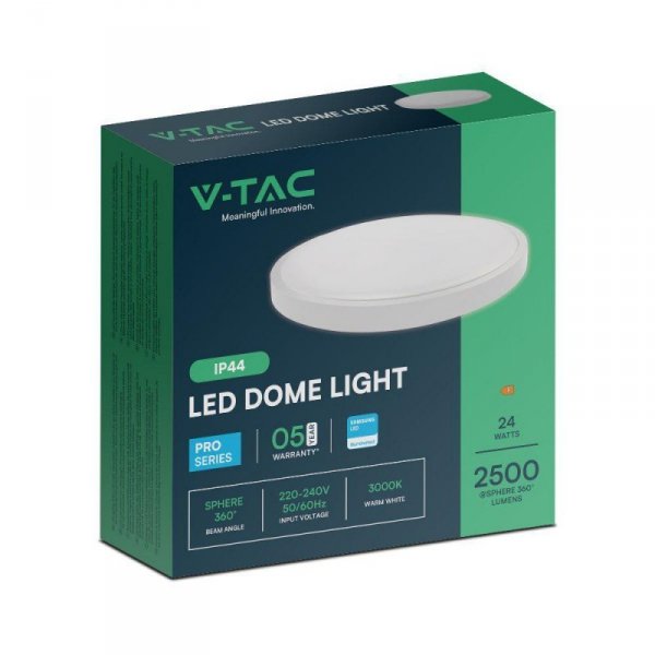 Plafon V-TAC 24W LED SAMSUNG CHIP Okrągły 29cm Natynkowy IP44 Biały VT-8624 6500K 2500lm 5 Lat Gwarancji