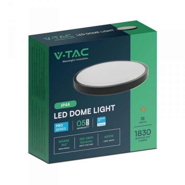 Plafon V-TAC 18W LED SAMSUNG CHIP Okrągły 25cm Natynkowy IP44 Czarny VT-8618B 6500K 1830lm 5 Lat Gwarancji