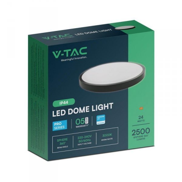 Plafon V-TAC 24W LED SAMSUNG CHIP Okrągły 30cm Natynkowy IP44 Czarny VT-8624B 6500K 2500lm 5 Lat Gwarancji