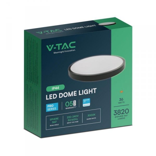 Plafon V-TAC 36W LED SAMSUNG CHIP Okrągły 35cm Natynkowy IP44 Czarny VT-8630B 4000K 3820lm 5 Lat Gwarancji