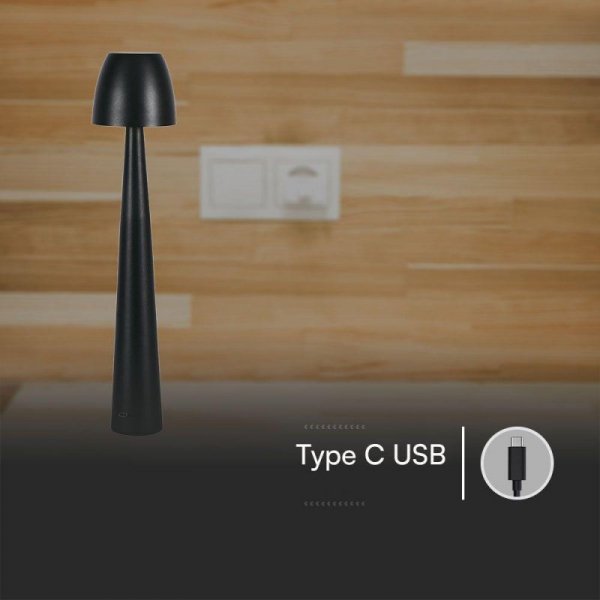 Lampka Biurkowa Nocna V-TAC 3W LED 37cm Ładowanie USB Ściemnianie Czarna VT-75001 3000K-6000K 110lm