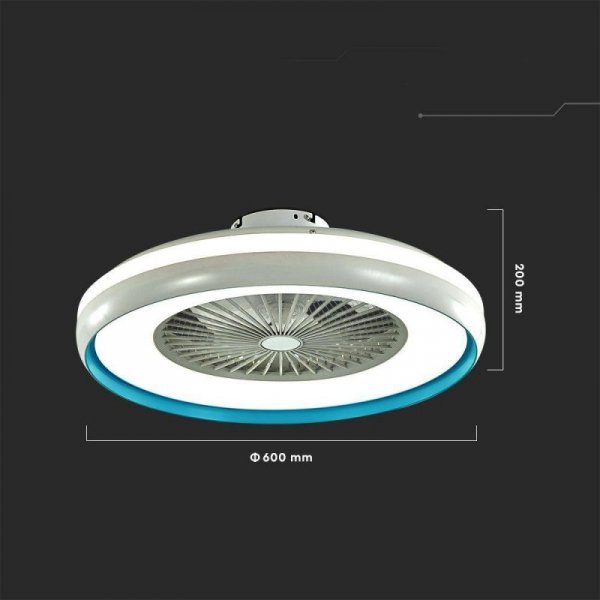 Wentylator sufitowy V-TAC 45W LED pilot RF CCT niebieski VT-5022 3000lm