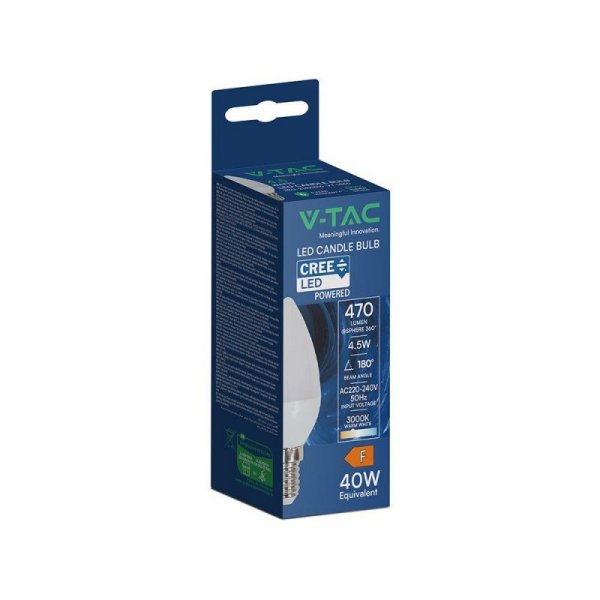 Żarówka LED V-TAC CREE CHIP 4,5W E14 świeca VT-1855 3000K 470lm 6 lat gwarancji
