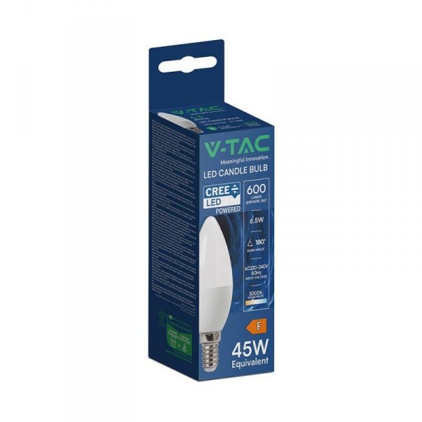 Żarówka LED V-TAC CREE CHIP 6,5W E14 świeca VT-268 3000K 600lm 6 lat gwarancji