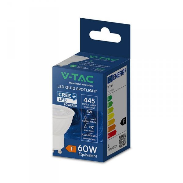 Żarówka LED V-TAC CREE CHIP 6W GU10 110st VT-247 6500K 445lm 6 lat gwarancji