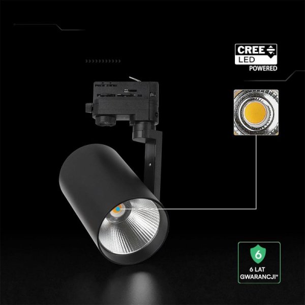 Oprawa szynoprzewód 3F V-TAC 20W LED CREE CHIP 20st czarna VT-11122 6500K 1620lm 6 lat gwarancji