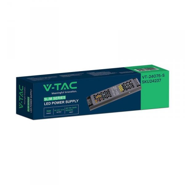 Zasilacz do LED modułowy montażowy SLIM V-TAC 75W 24V 3.5A IP20 filtr EMI VT-24075-S