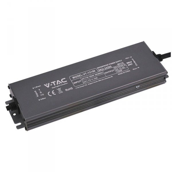 Zasilacz do LED hermetyczny SLIM V-TAC 150W 12V 12.5A IP67 filtr EMI VT-13150