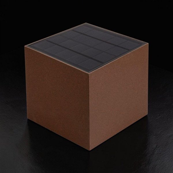 Oprawa ścienna solarna/USB V-TAC 9W LED COB brąz corten kostka 15x15cm IP65 czujnik ruchu VT-409CCT 3000K-4000K-5000K 800lm