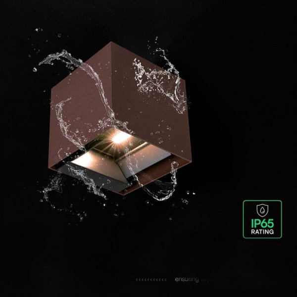 Oprawa ścienna solarna/USB V-TAC 9W LED COB brąz corten kostka 15x15cm IP65 czujnik ruchu VT-409CCT 3000K-4000K-5000K 800lm