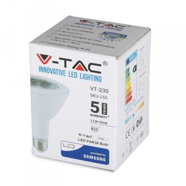 Żarówka LED V-TAC SAMSUNG CHIP 11W E27 PAR30 VT-230 6400K 825lm 5 Lat Gwarancji