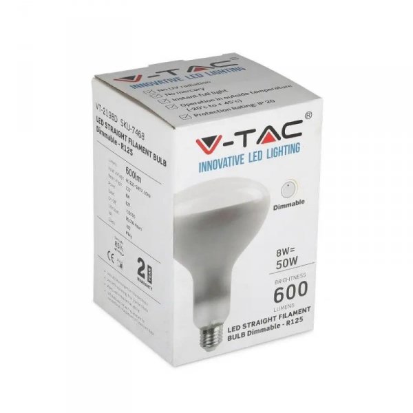Żarówka LED V-TAC 8W Filament E27 R125 Ściemnialna VT-2198D 6500K 600lm