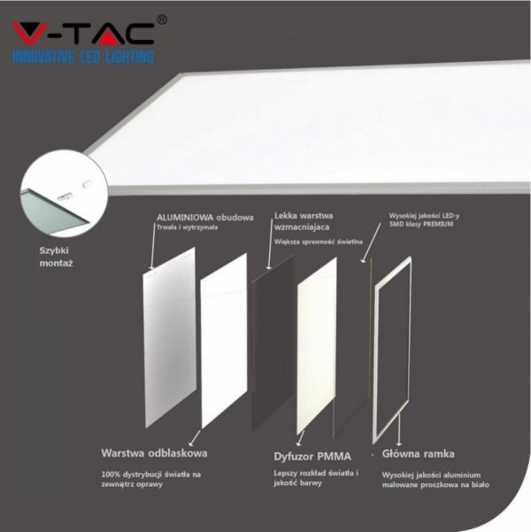 Panel LED V-TAC 36W 600x600 VT-6237 6400K 3240lm