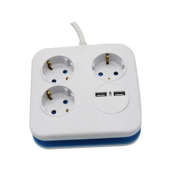 Przedłużacz Kwadrat 3 gniazda 2 porty USB 1.55MM 1.4M V-TAC VT-1153-2