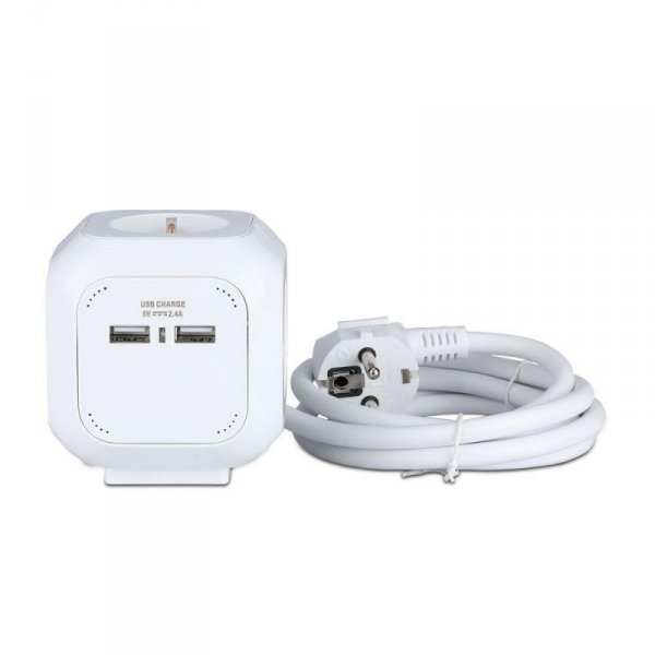 Przedłużacz Kostka 4 gniazda 2 gniazda USB 1.55MM 1.4M V-TAC VT-1154-2