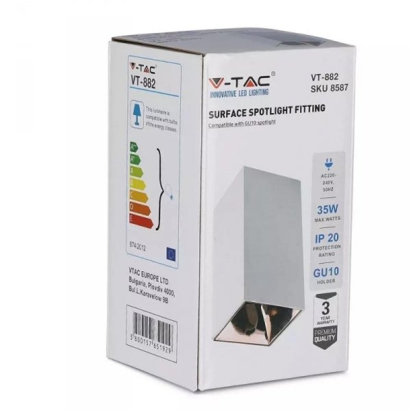 Oprawa Sufitowa V-TAC GU10 Kwadrat Natynkowa Biały+Różowe Złoto 74x74x140mm VT-882-Q 3 Lata Gwarancji