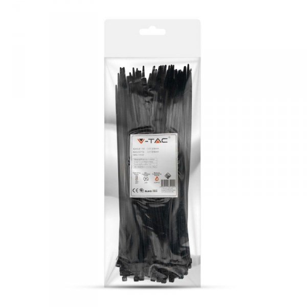 Opaska Zaciskowa V-TAC 3.5x250mm Czarna 18kg Nylon66 (Opak. 100szt)